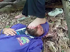 Footfetish Outdoor. I Serve As A Coaster And A Foot Mat In The Forest So That She Does Not Get Them