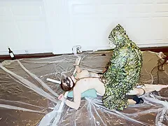 Gagged And Tied To A Cross By The Hunter