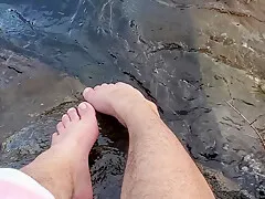 Big Feet And Hairy Legs Splashing At The Beach