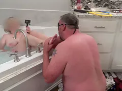 Submissive Hubby Gives Femdom Wife Foot Worship & Bath & Sucks Toes