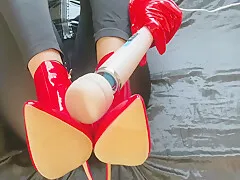 Leggings And Red Ankle Boots Masturbation