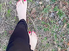 Sexy Feet Female Barefoot Outside Walking Dirty Soles Red Toenails Foot Fetish No Talking