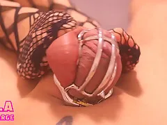 Stockings Foot Play With Chastity Slave Kicking Balls