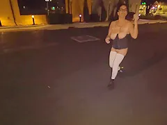 Walking Naked Down The Street! Huge Natural Tits Out Pussy Playing!