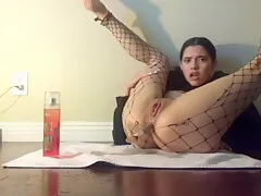 Latina teen 18+ Squirting And Anal Play With Feet Up In Fishnets