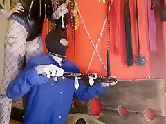 Sperm Games. The Dominatrix Brings Used Condoms And Pours The Contents Over Her Slaves Head