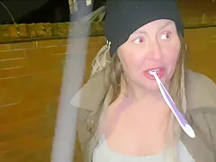 Street Girl Fucks Herself With A Toothbrush!