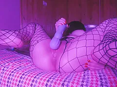 Big Vibrator Gives Petite teen 18+ Pussy An Ass Winking Orgasm - Tiny Feet In Ripped Stockings Shaking