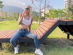 Sloppy Agata In A Public Park In Medellin - Wet T-shirt Show At The End