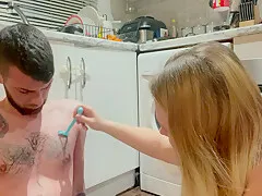 teen 18+ Girlfriend Trying To Shave Her Boyfriends Chest But End Up Fuckin It Up!