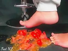 Tomato Squishing With Sweet Feet