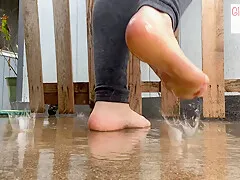 Bare Foot In The Rain Walking Stomping Foot Fetish - Glimpseofme